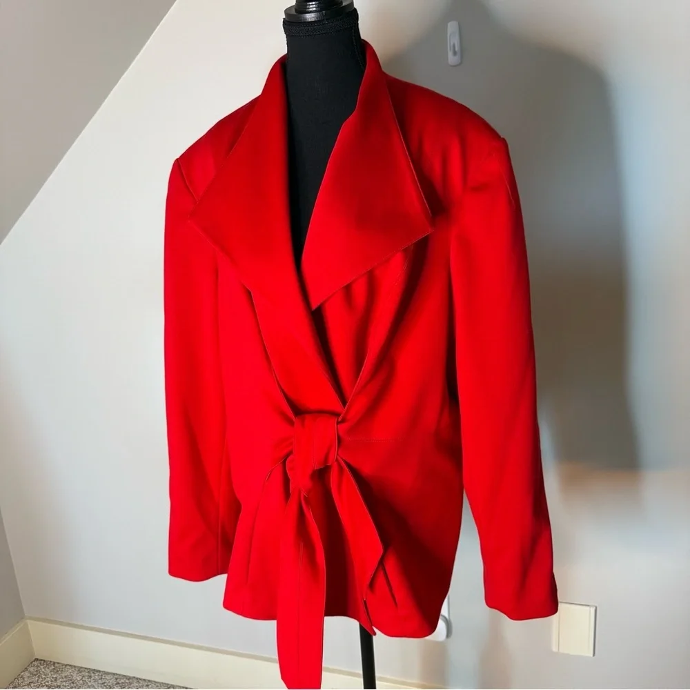 Calvin Klein Red Tie-Waist Blazer Jacket - Picture 10 of 15
